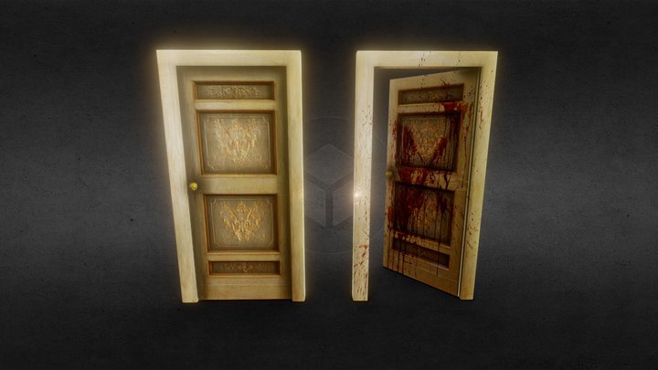 Old Wooden Door (Clean & Bloody) Low Poly Game