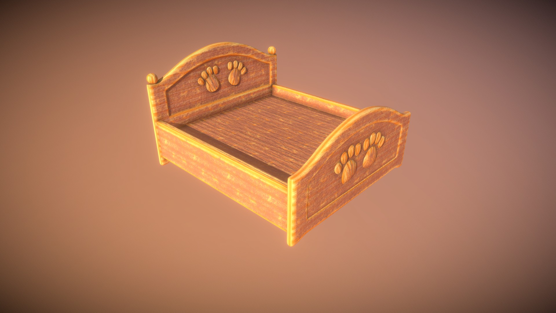 3D model Cute Paw Double Bed - This is a 3D model of the Cute Paw Double Bed. The 3D model is about a gold box with a gold top.