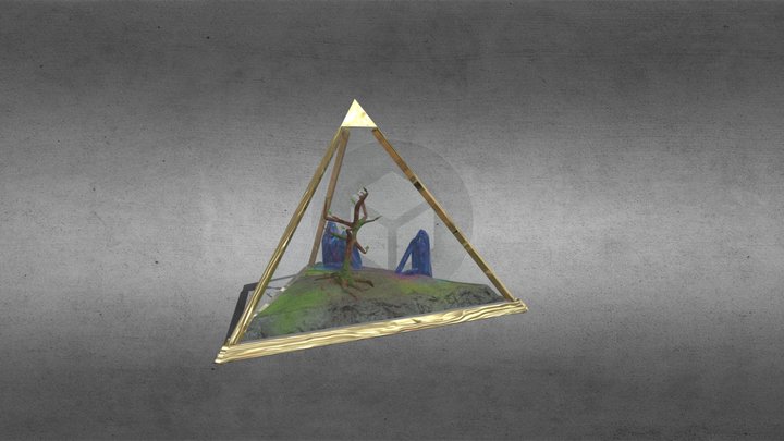 Pyramid with wood and crystals inside 3D Model