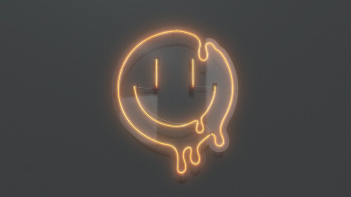 Melting Smiley Face - Neon Sign 3D Model