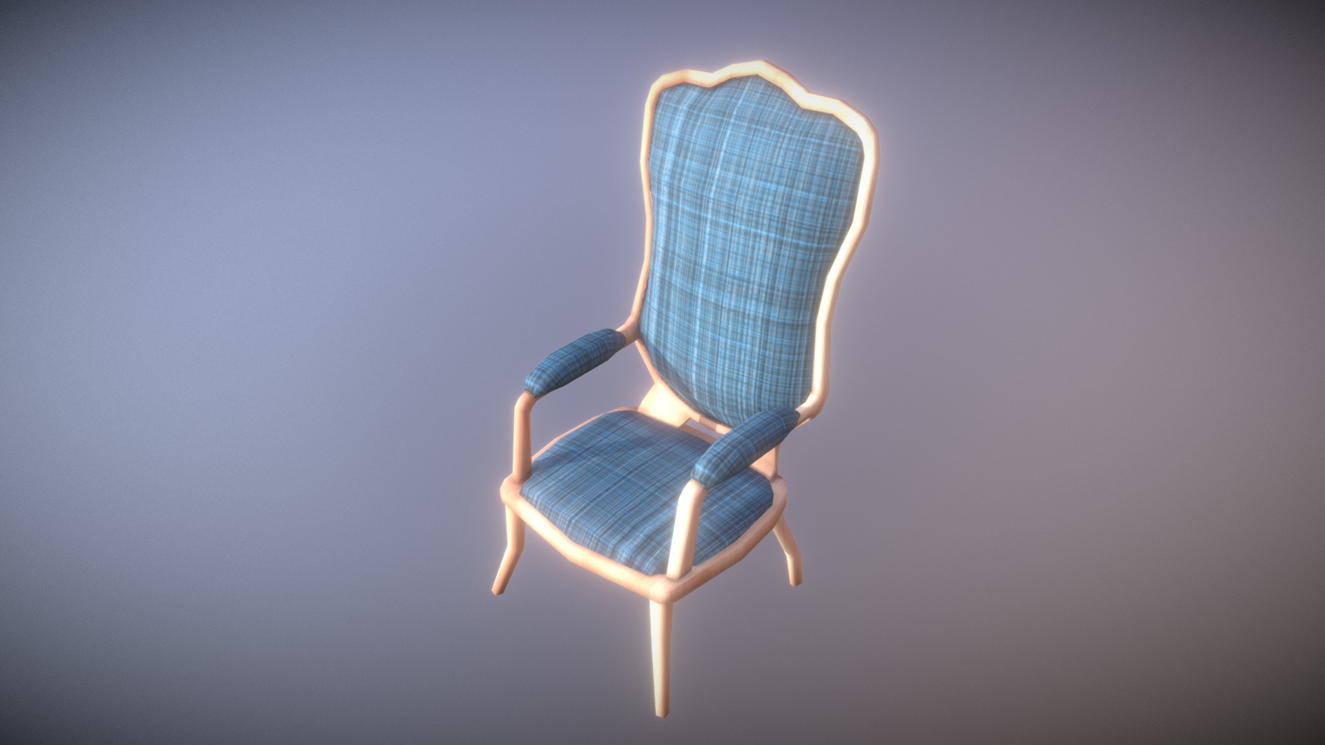 3D model Game Ready Antique Chair Blue Low Poly - This is a 3D model of the Game Ready Antique Chair Blue Low Poly. The 3D model is about a chair with a cushion.
