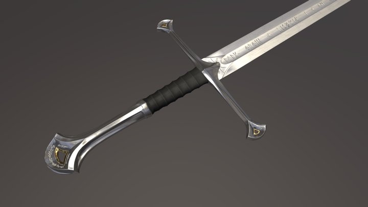 Anduril Long Sword LOTR - PBR Low Poly Model 3D Model