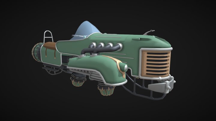 Retro flying car Detailed draft 3D Model