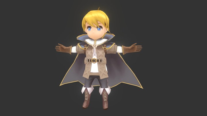 Hand Painted Chibi Male Character 3D Model
