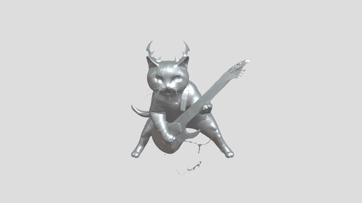 cat playing electric guitar with devil horns 3D Model
