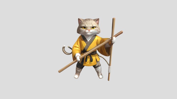 anthropomorphic cat with staff 3D Model