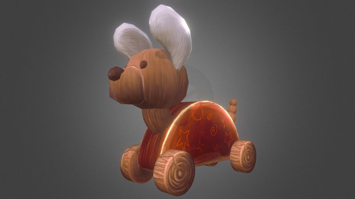 Hand Painted Wooden Toy Dog 3D Model