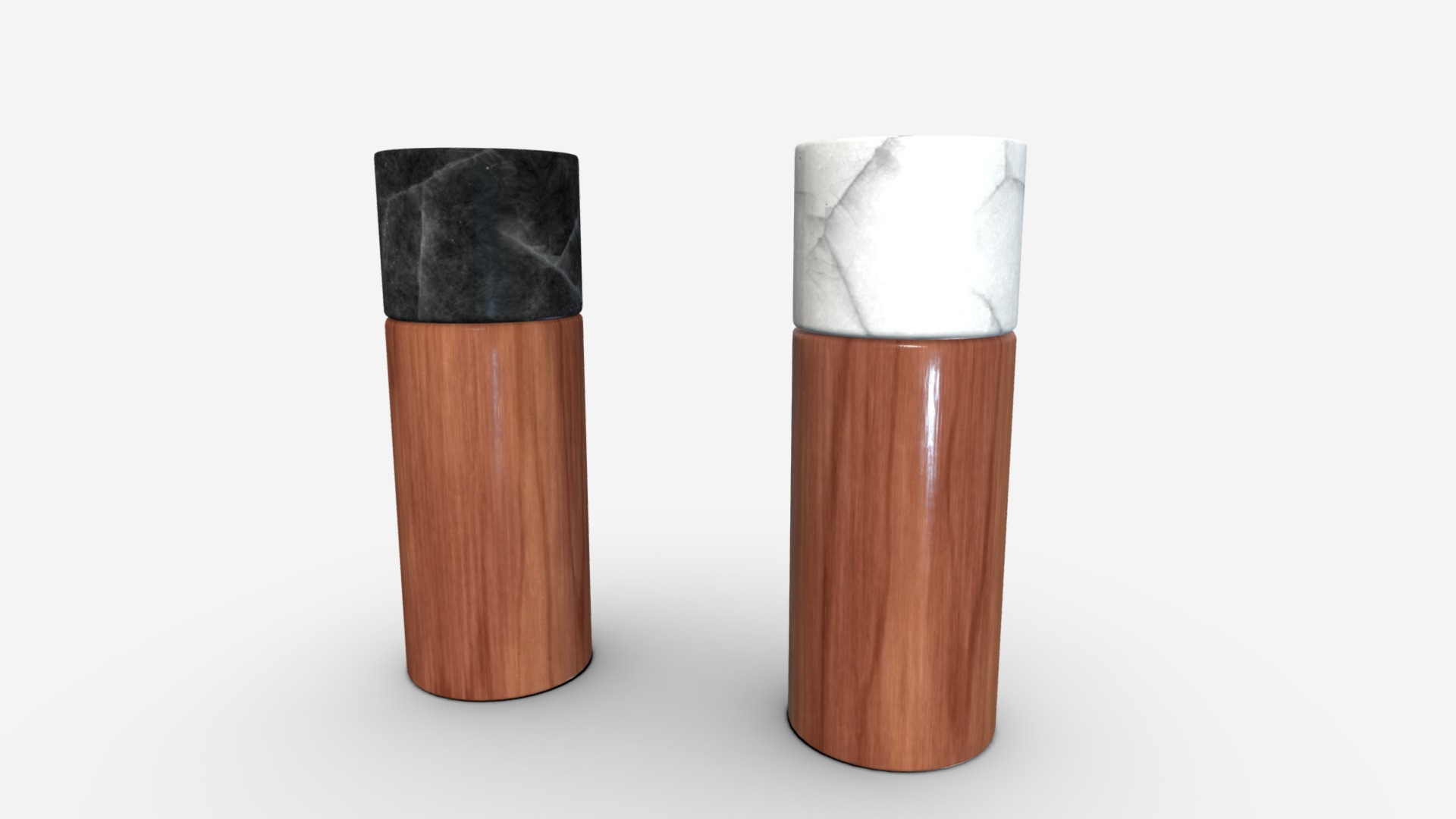 3D model Salt and pepper wooden marble shaker - This is a 3D model of the Salt and pepper wooden marble shaker. The 3D model is about a couple of brown cylindrical objects.