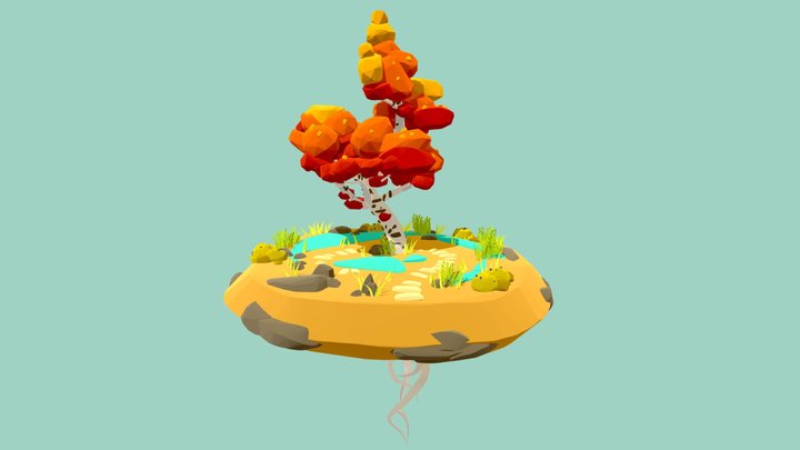 Stylized Autumn Low Poly Tree 3D Model