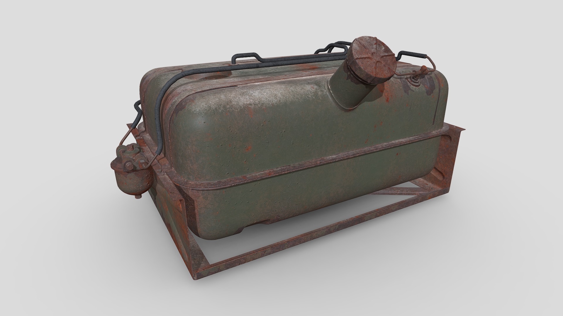 3D model ZIL 157 Fuel tank_Rusty_Green - This is a 3D model of the ZIL 157 Fuel tank_Rusty_Green. The 3D model is about a brown suitcase with a handle.