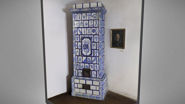 Tiled stove so-called amorial with coats of arms
