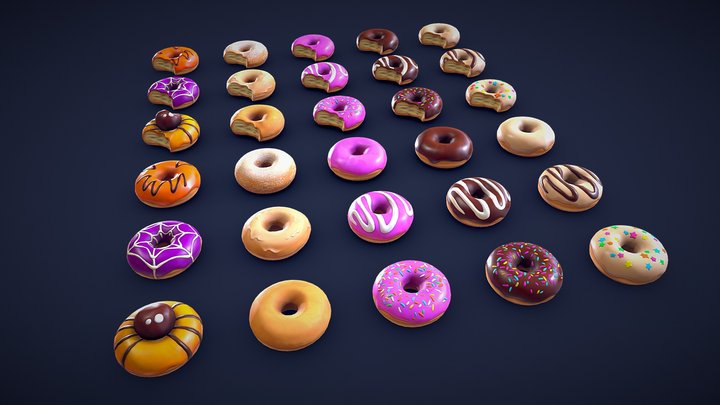 Stylized Donut Collection  - Low Poly 3D Model