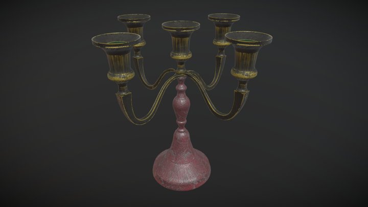 Wooden Candle Holder (game ready) 3D Model