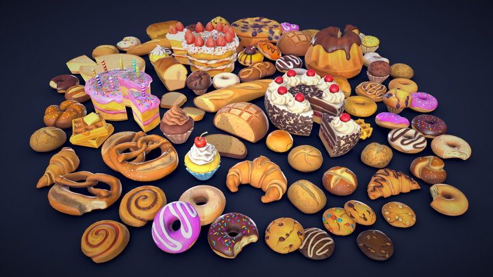 Stylized Pastries Collection - Low Poly 3D Model