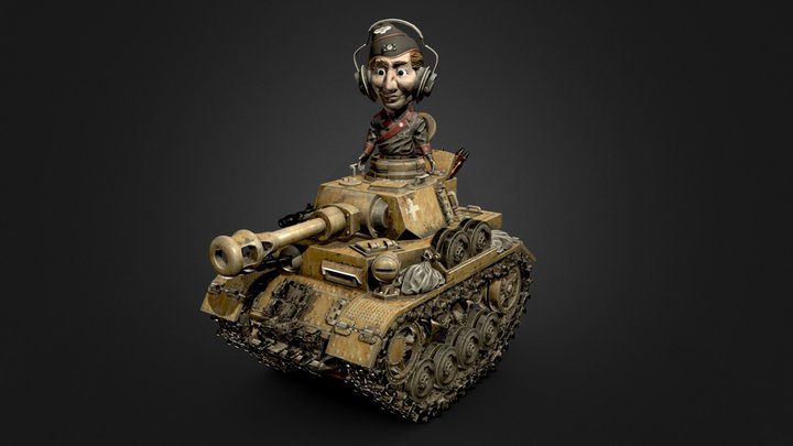 Cartoon WW2 Tank and Tank commander 3D Model