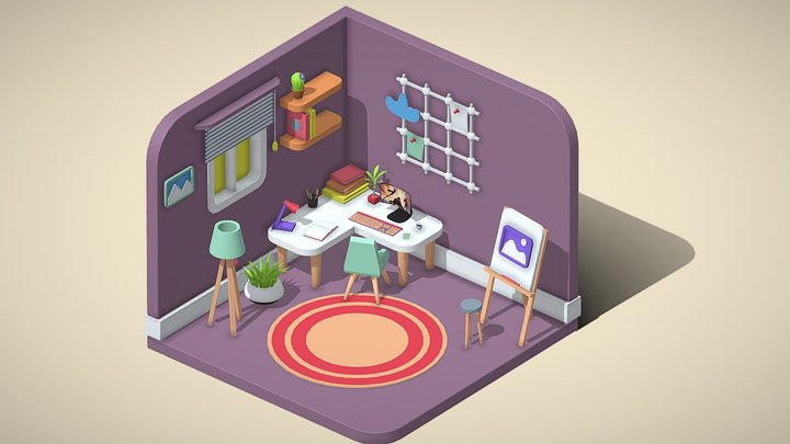 Low Poly Stylized Room 3D Model