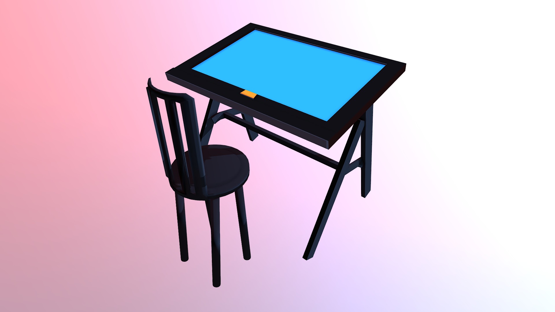 3D model Touch Screen Workstation - This is a 3D model of the Touch Screen Workstation. The 3D model is about a black chair with a blue cover.