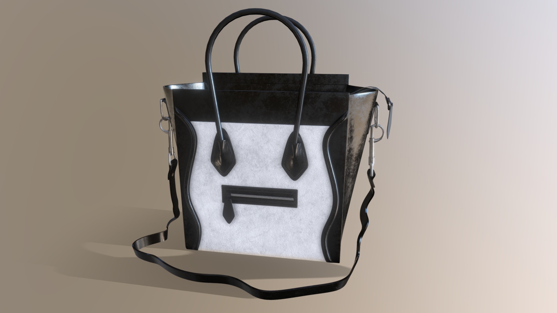 3D model Handbag - This is a 3D model of the Handbag. The 3D model is about a black and white bag.
