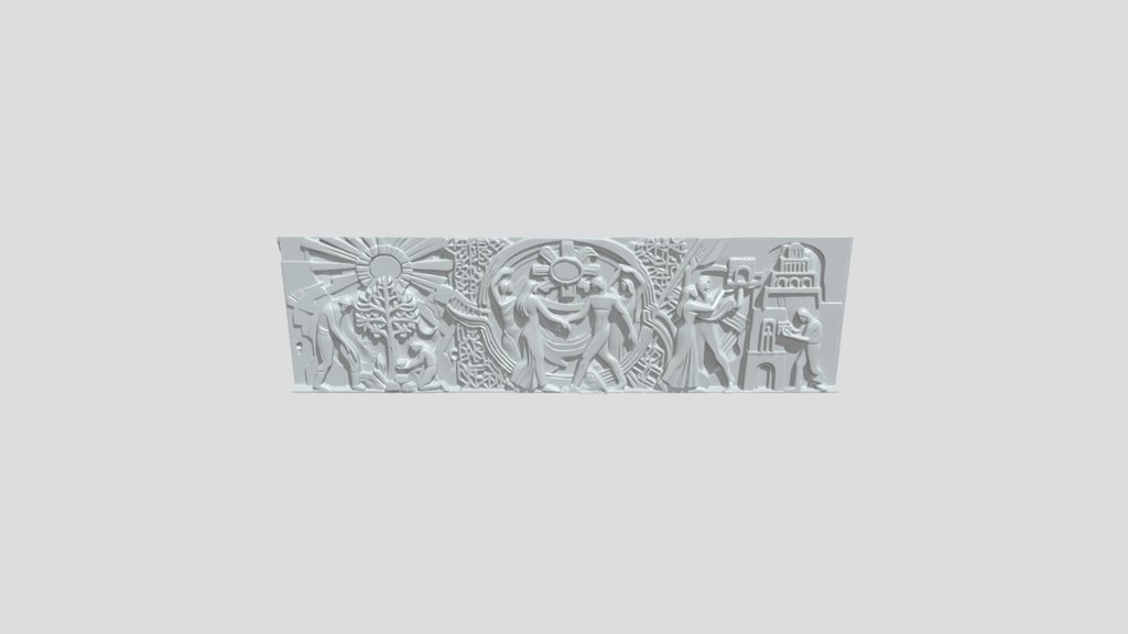 Stone relief mural depicting human activities
