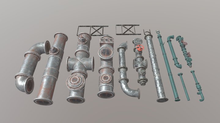 Industrial set modular pipes 3D Model