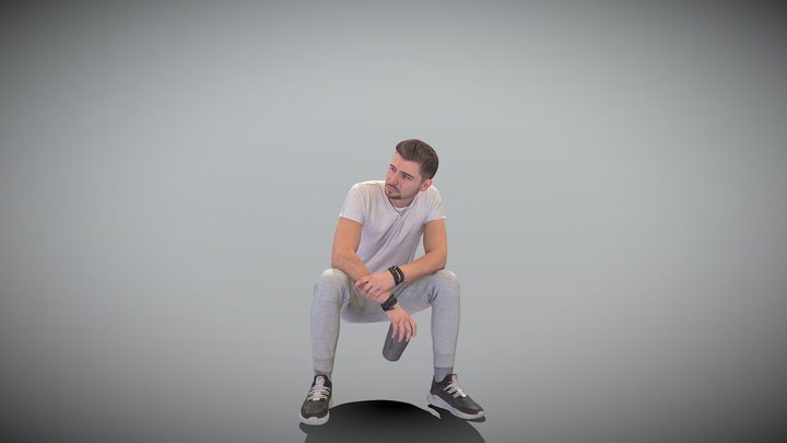 Sporty man sitting and holding water bottle 427 3D Model