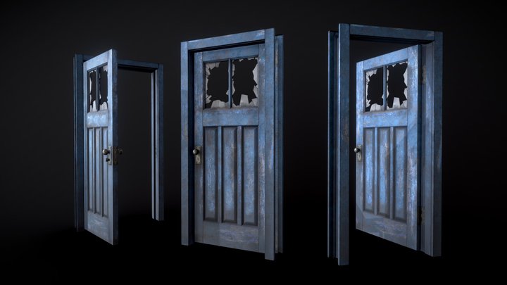 Old door with broken glass 3D Model