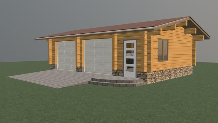 02_1_Гараж на 2 авто БРУС 3D Model