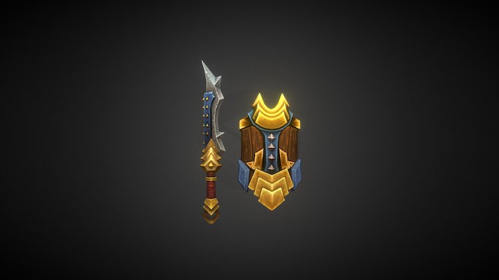 Low Poly Hand Painted Sword & Shield 3D Model