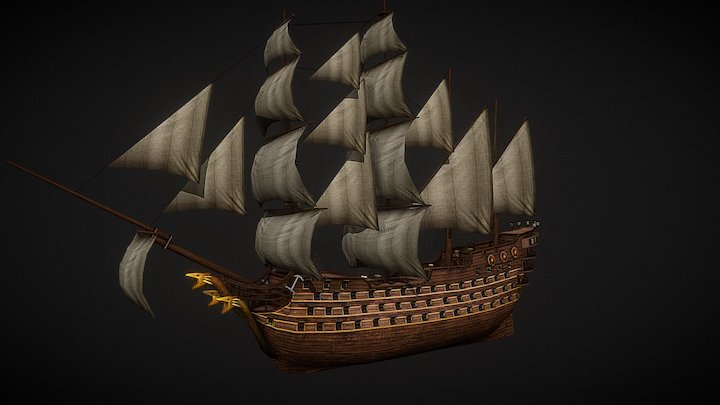 17th century ship (Mobile Game) 3D Model