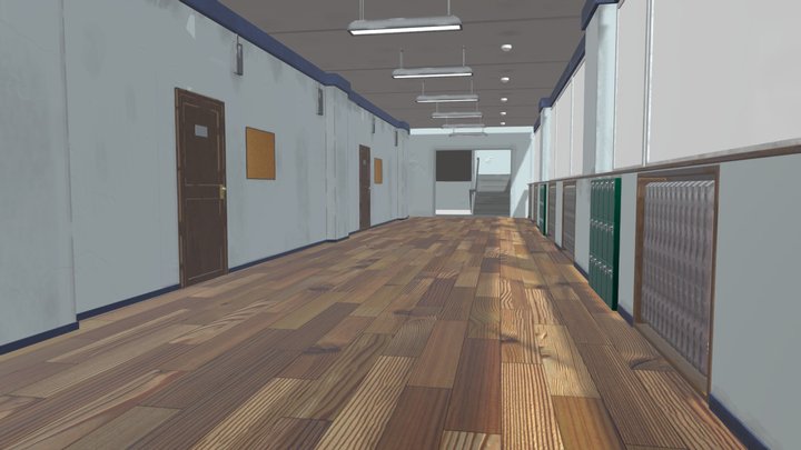 The Japanese School Corridor 3D Model