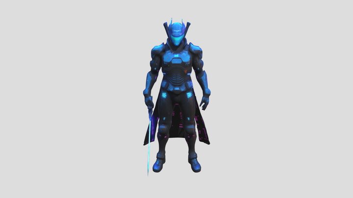 A highly detailed cyberpunk samurai warrior. 3D Model