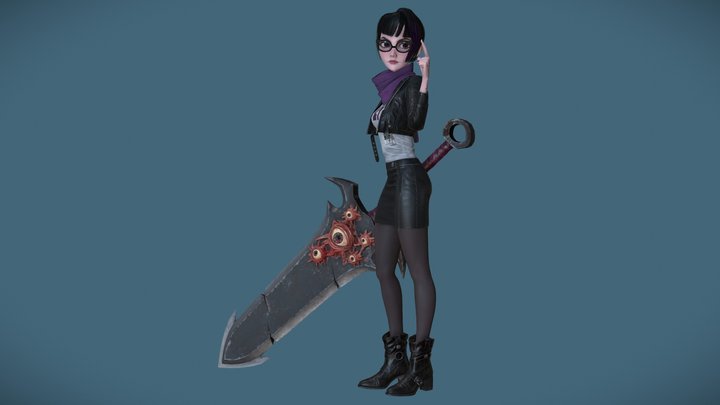 Girl with a big sword ! 3D Model