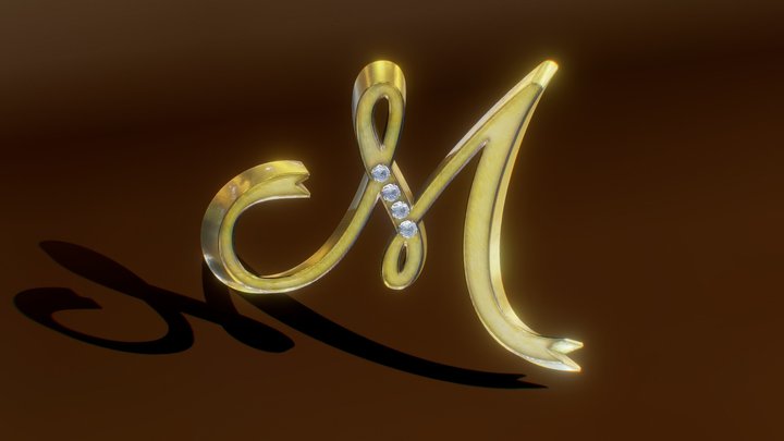 Gold M pendant with diamonds for TheSims4 game 3D Model