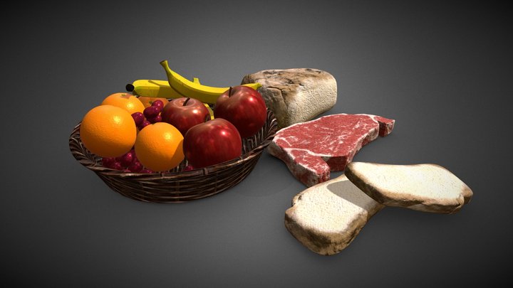 fruits, meat, bread 3D Model