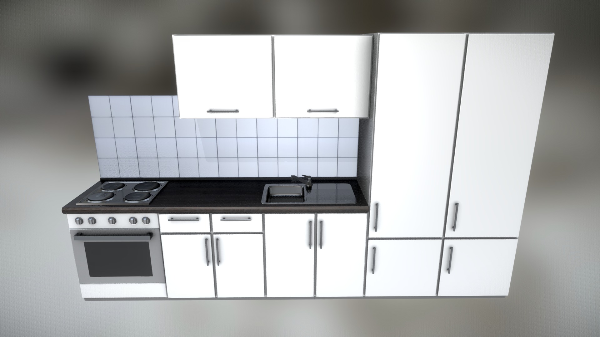 3D model Kitchen Module - This is a 3D model of the Kitchen Module. The 3D model is about a kitchen with white cabinets.