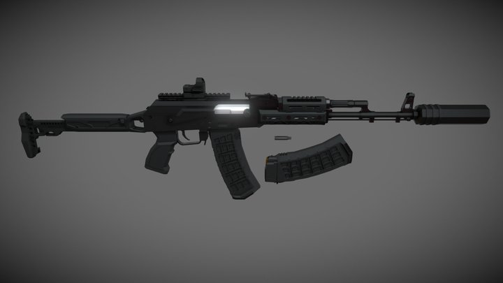 low-poly Tuning AK-74 3D Model