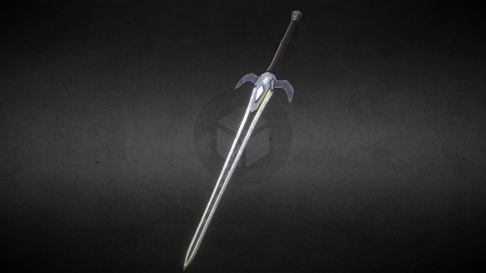 3D model Fantasy Magic Sword - This is a 3D model of the Fantasy Magic Sword. The 3D model is about a silver and black sword.