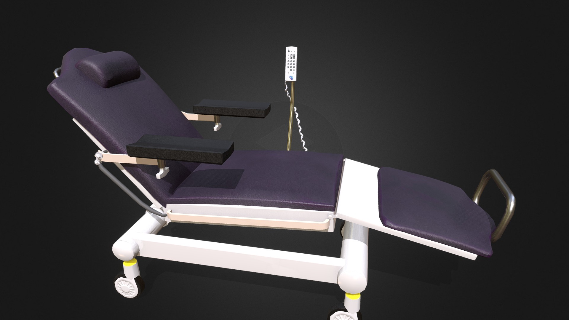 3D model Medical_chair - This is a 3D model of the Medical_chair. The 3D model is about a bed with a purple cover.