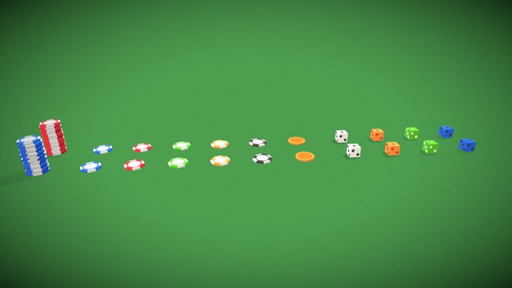 simple low poly casino chips and dices 3D Model