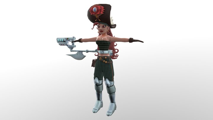 Cyborg Pirate Woman (T-Pose) 3D Model