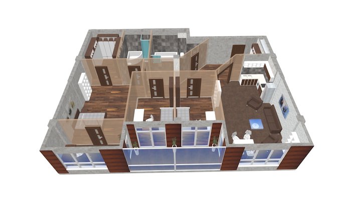4 комнаты 172м2, блок 2, 2-9 этаж 3D Model