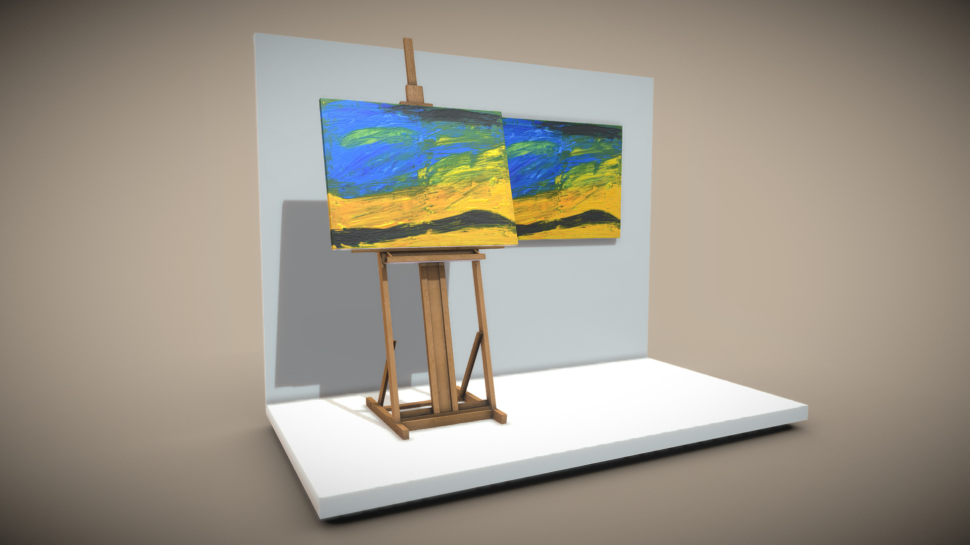 3D model Landscape – Oil Painting - This is a 3D model of the Landscape - Oil Painting. The 3D model is about a painting on a stand.