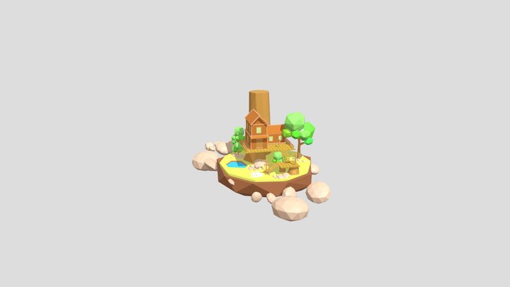 Low Poly Wooden Island House