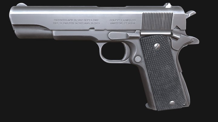 Colt M1911A1 Chrome Material 3D Model