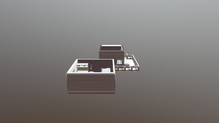 Living Room & Kitchen. (non-textured) 3D Model