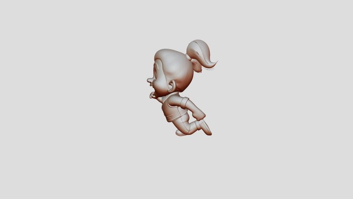 a laughing and running boy with two pony tails 3D Model