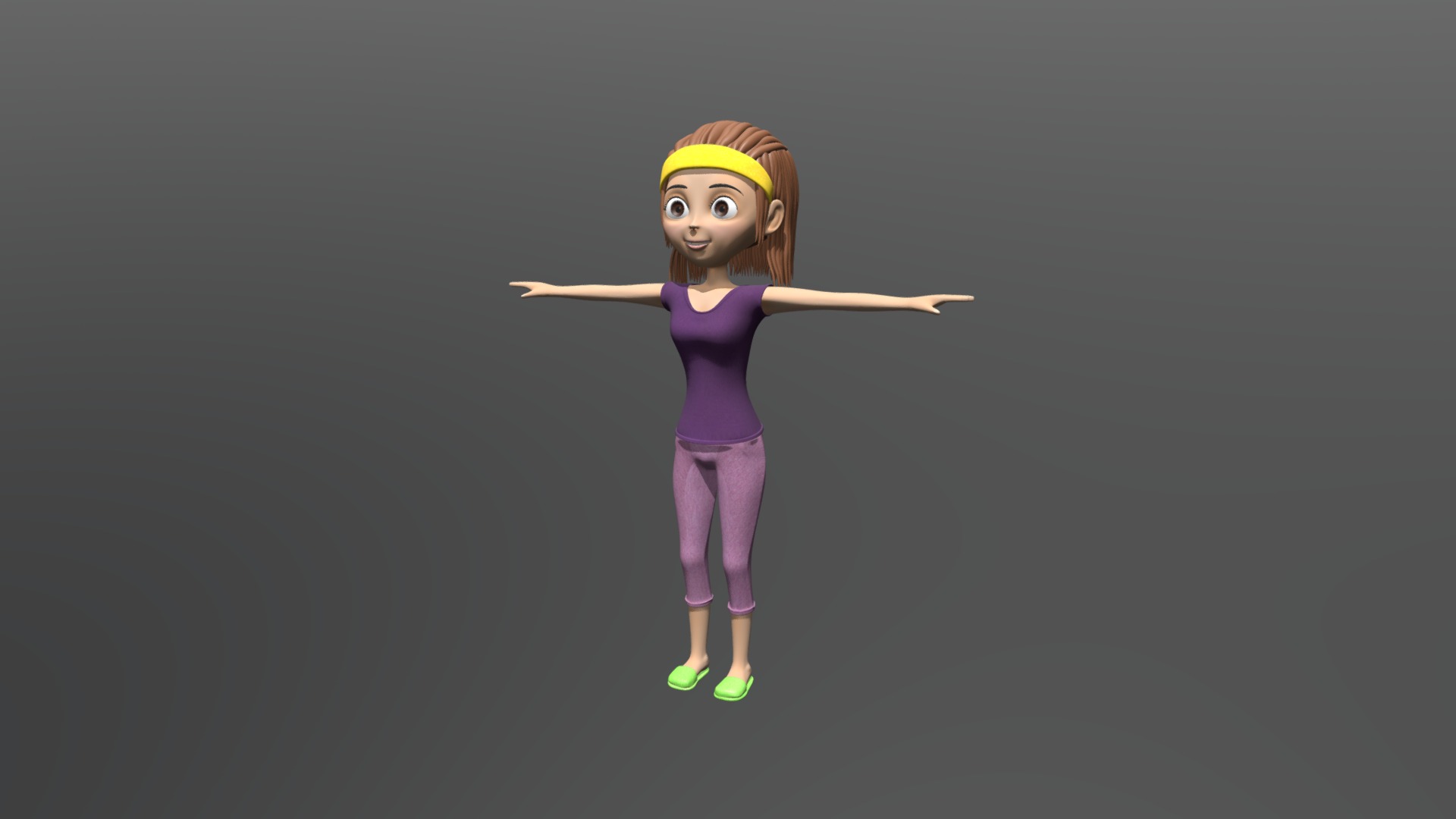 3D model Wanita - This is a 3D model of the Wanita. The 3D model is about a toy doll with a yellow headband and a purple dress.