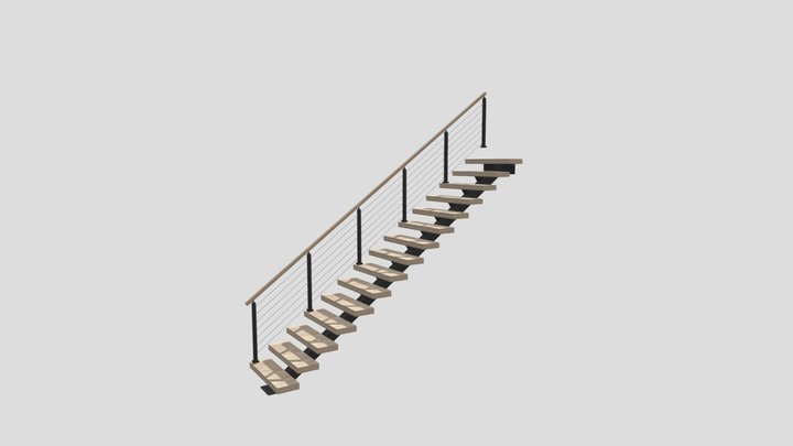 Лестница на монокосоуре с тросовыми ограждениями 3D Model