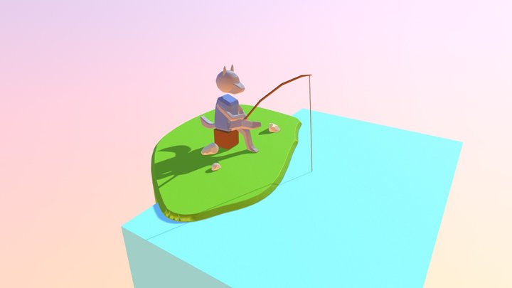 Wolf patiently fishing 3D Model