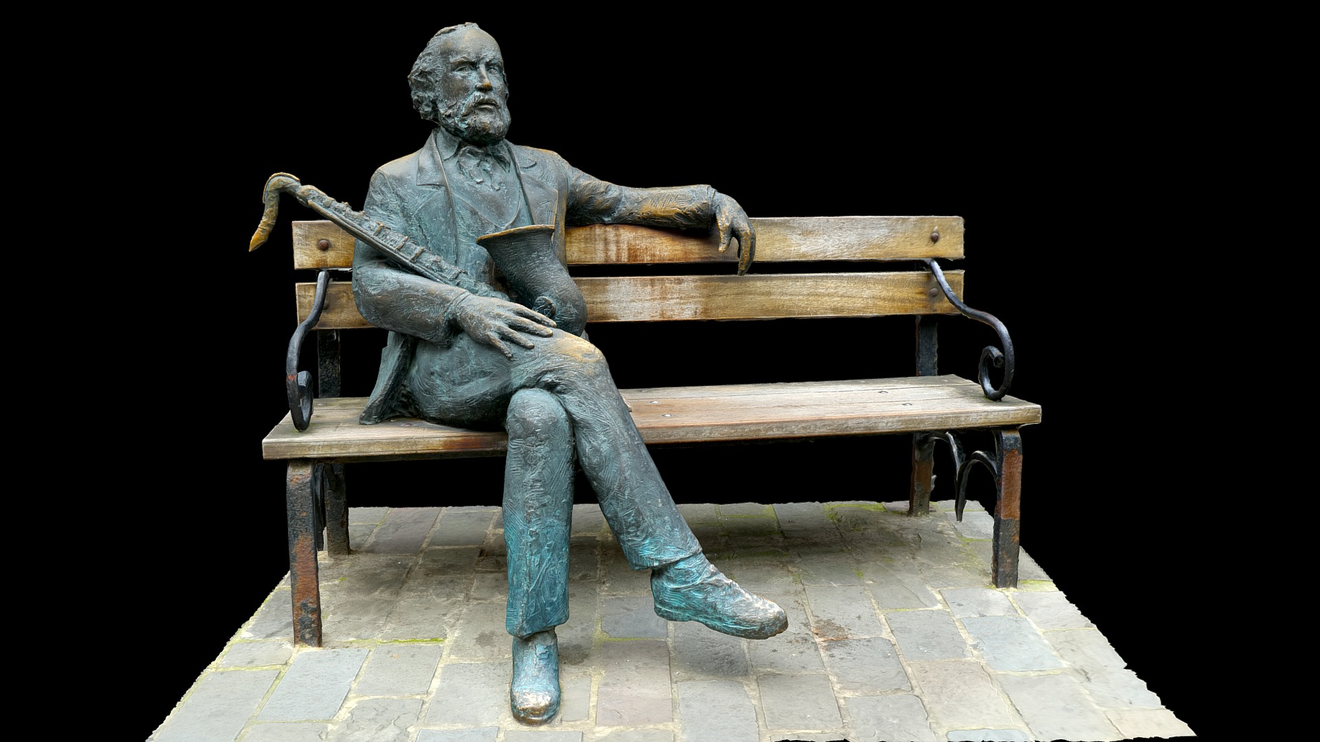 3D model Statue of Adolphe Sax - This is a 3D model of the Statue of Adolphe Sax. The 3D model is about a statue of a person sitting on a bench.